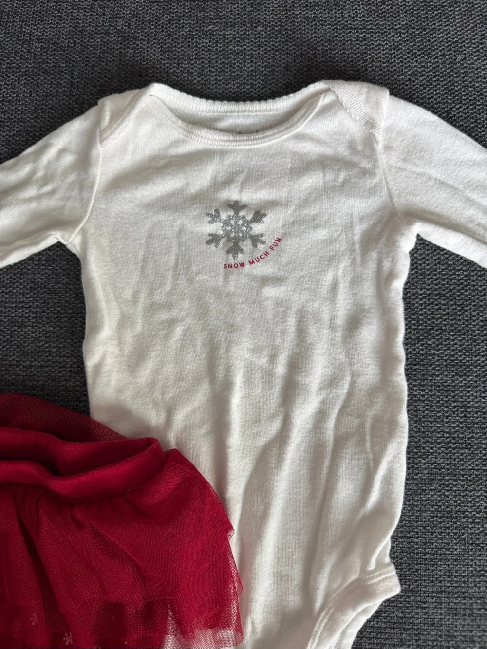 3-6M White Snowflake Baby Bodysuit with Red Tutu Leggings Set